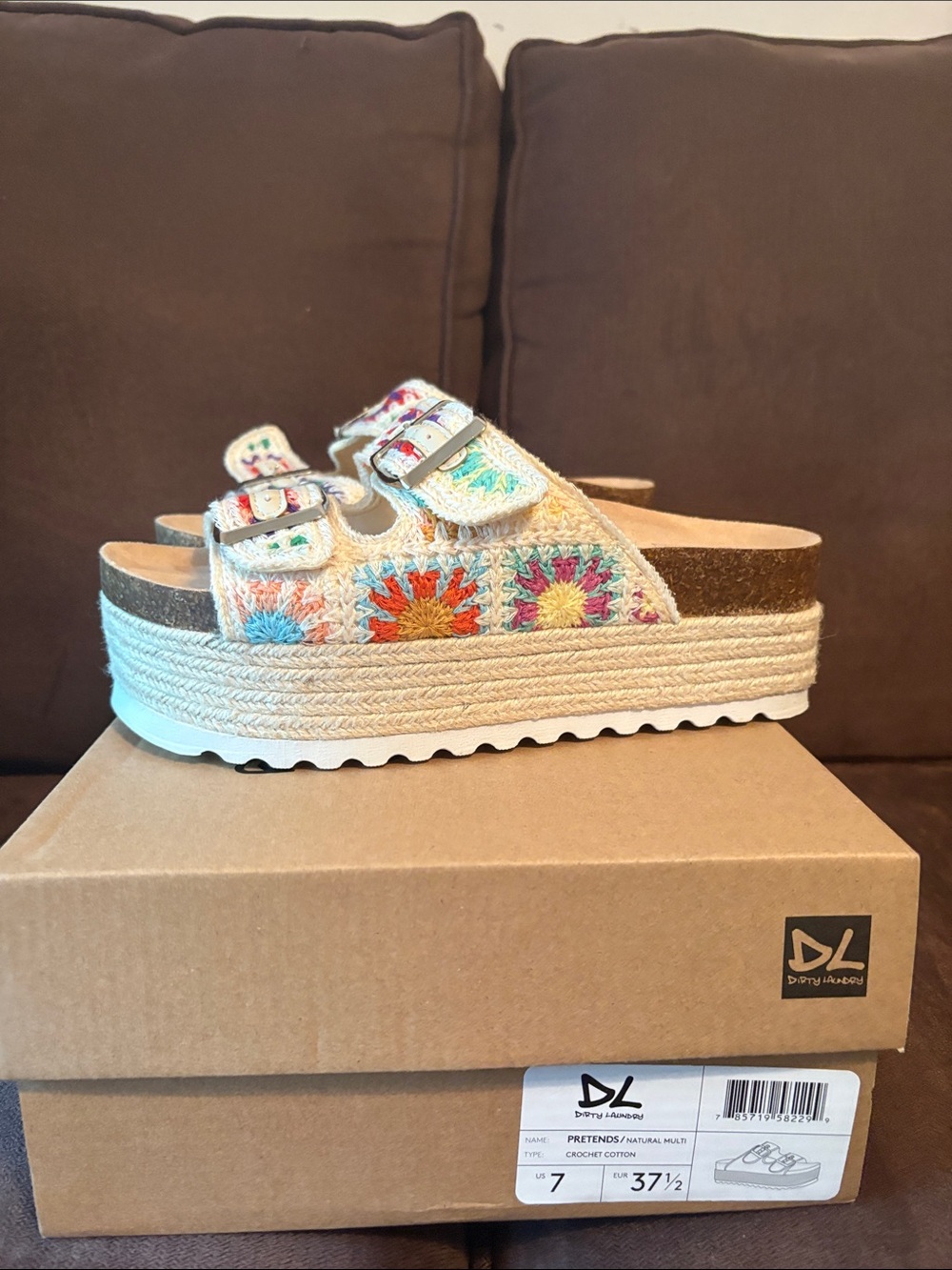 Dirty Laundry Pretends crocheted platform footbed sandals